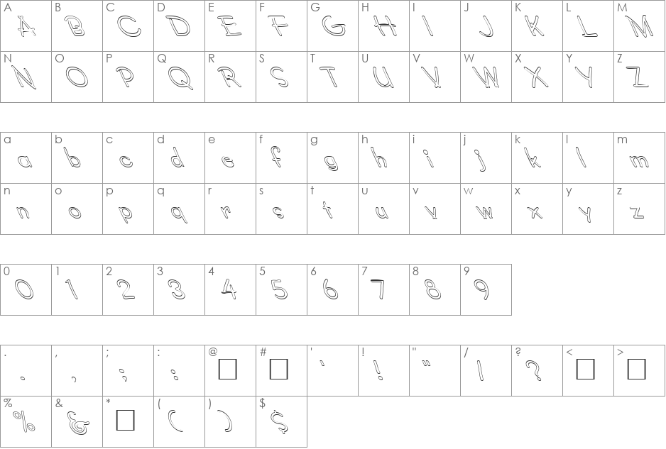 FZ JAZZY 34 HOLLOW LEFTY font character map preview