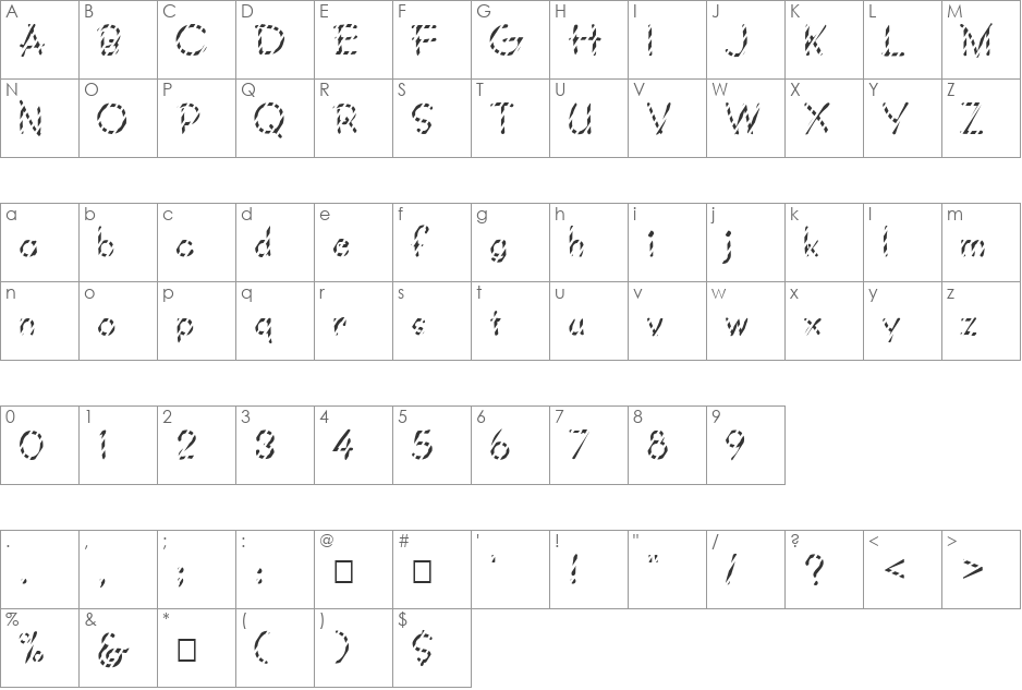 FZ JAZZY 34 STRIPED font character map preview