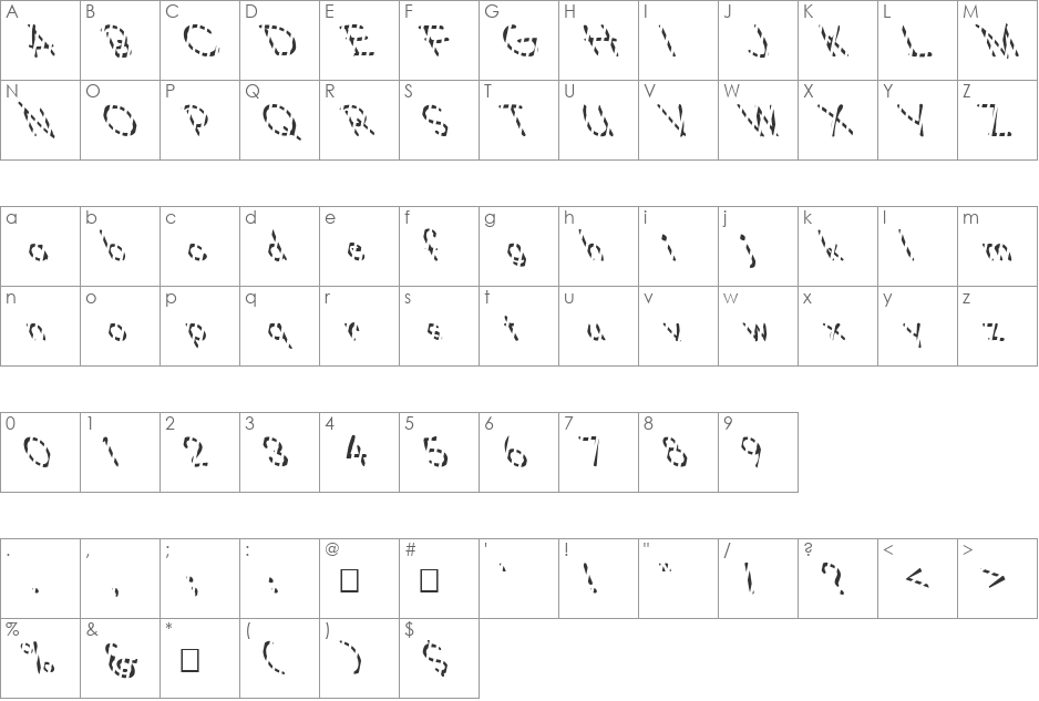 FZ JAZZY 34 STRIPED LEFTY font character map preview