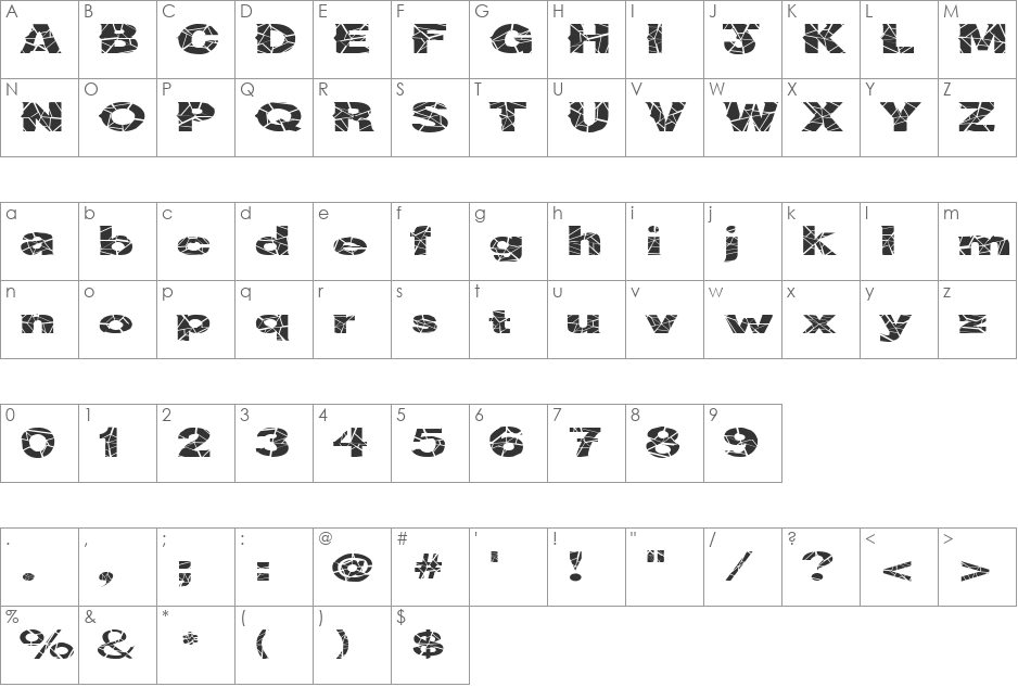 FZ JAZZY 36 CRACKED EX font character map preview
