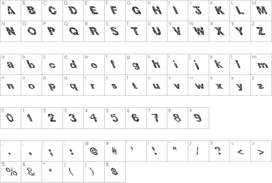FZ JAZZY 36 CRACKED LEFTY font character map preview