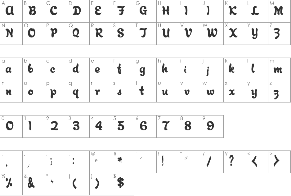 Abracadabra font character map preview