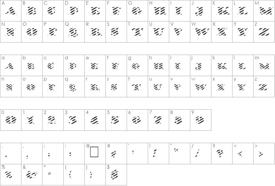 FZ JAZZY 38 STRIPED font character map preview