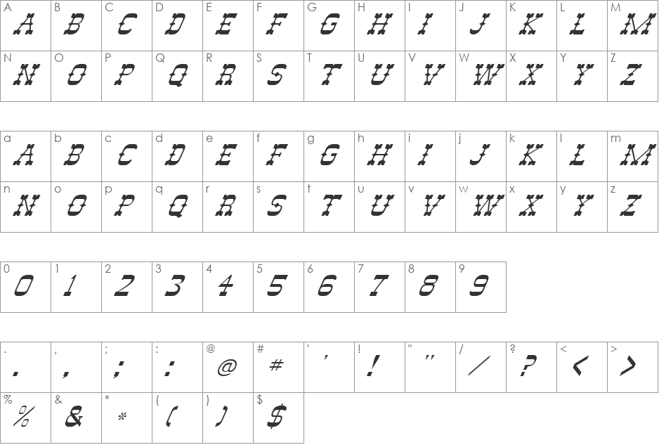 FZ JAZZY 46 ITALIC font character map preview