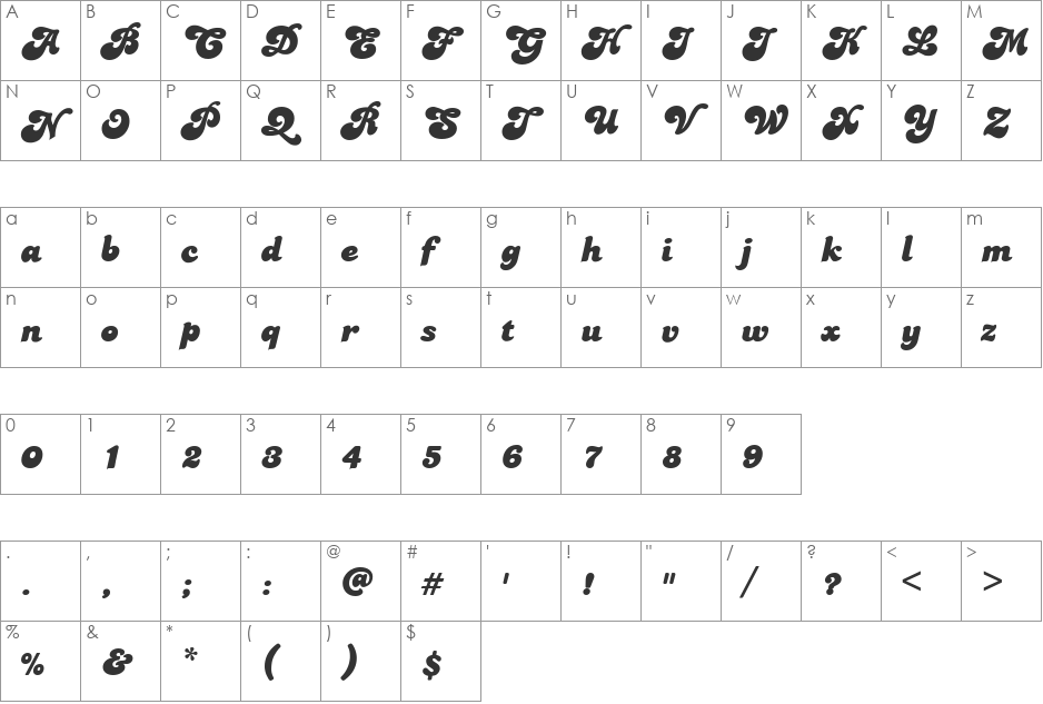 FZ JAZZY 49 font character map preview