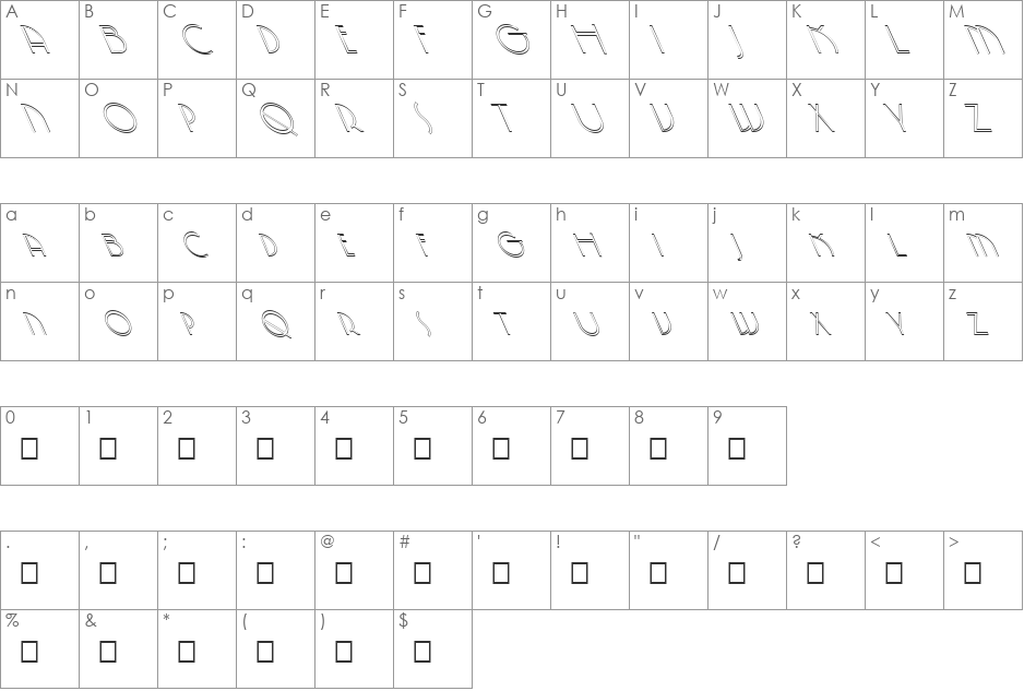 FZ JAZZY 5 HOLLOW LEFTY font character map preview