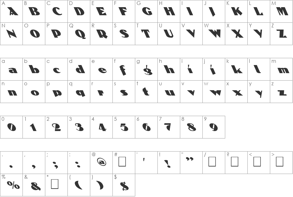 FZ JAZZY 53 LEFTY font character map preview
