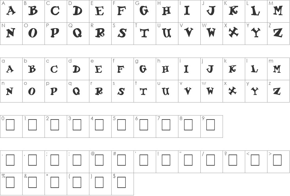FZ JAZZY 55 font character map preview