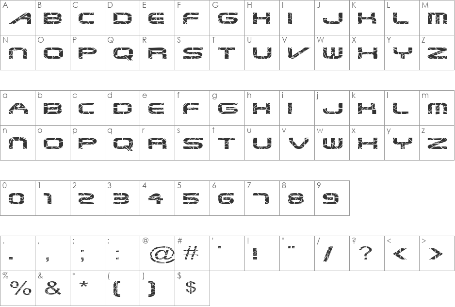 FZ JAZZY 6 CRACKED EX font character map preview