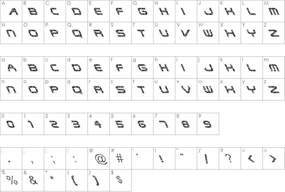 FZ JAZZY 6 CRACKED LEFTY font character map preview