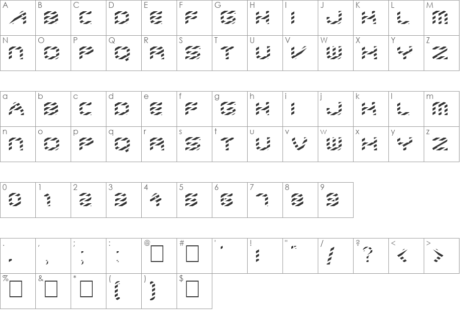FZ JAZZY 6 STRIPED font character map preview