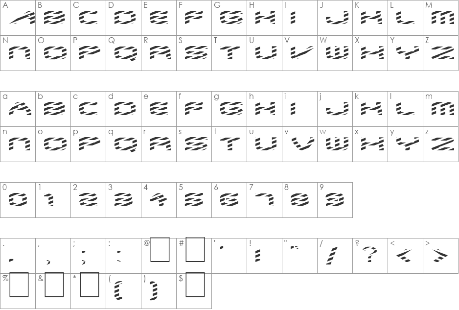 FZ JAZZY 6 STRIPED EX font character map preview