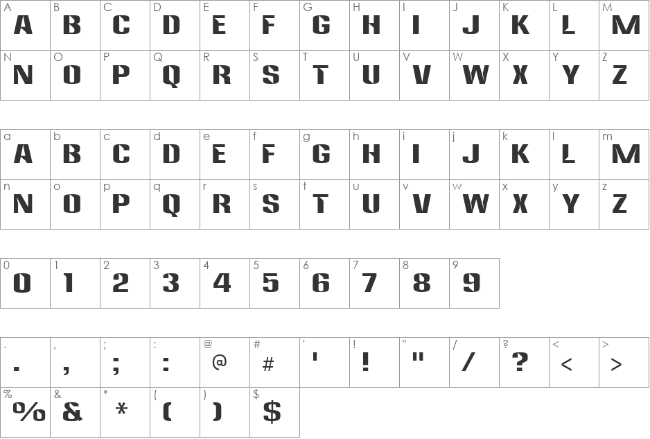 Anklepants font character map preview