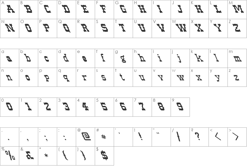 FZ JAZZY 61 LEFTY font character map preview