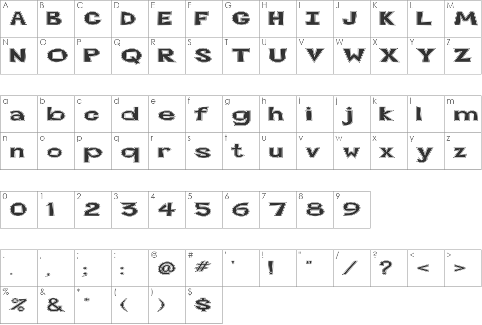 FZ JAZZY 7 CONTOUR EX font character map preview
