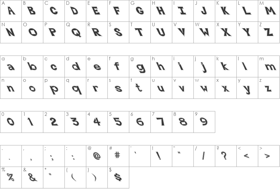 FZ JAZZY 7 CONTOUR LEFTY font character map preview