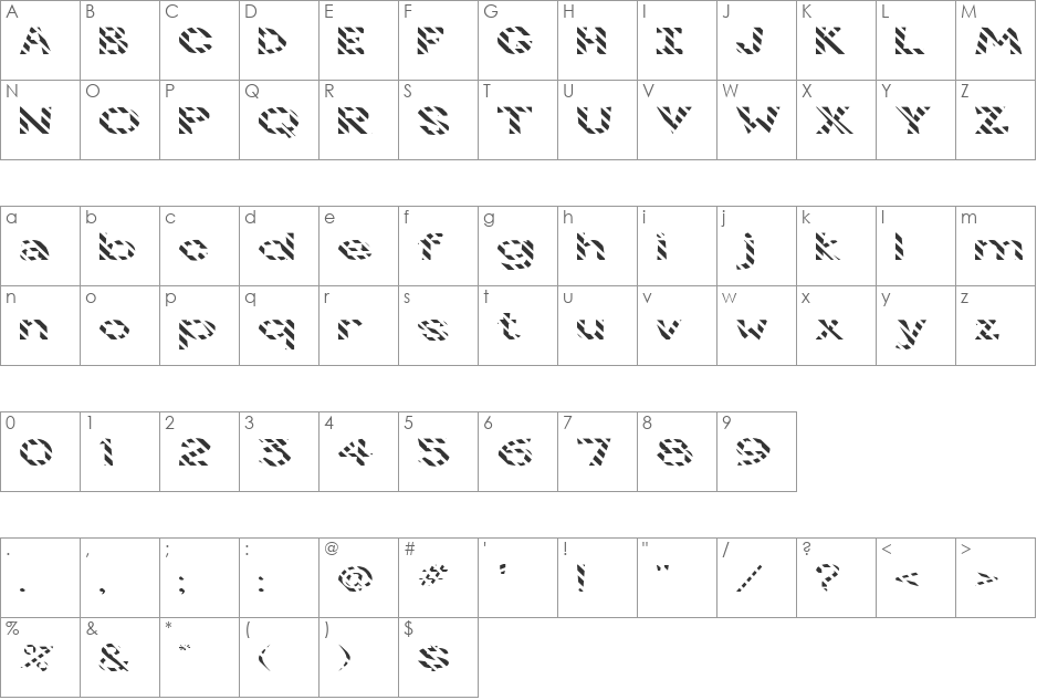 FZ JAZZY 7 STRIPED EX font character map preview