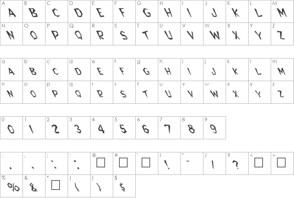 FZ JAZZY 8 CONTOUR LEFTY font character map preview