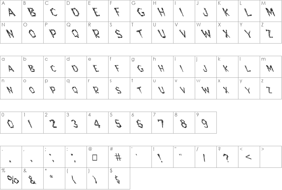 FZ JAZZY 8 CRACKED  LEFTY font character map preview