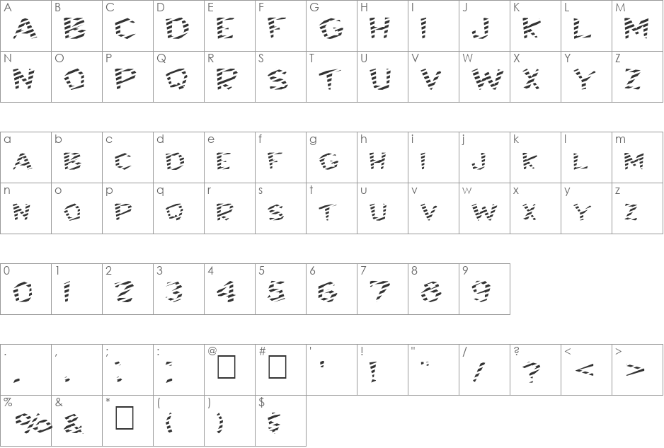 FZ JAZZY 8 STRIPED EX font character map preview