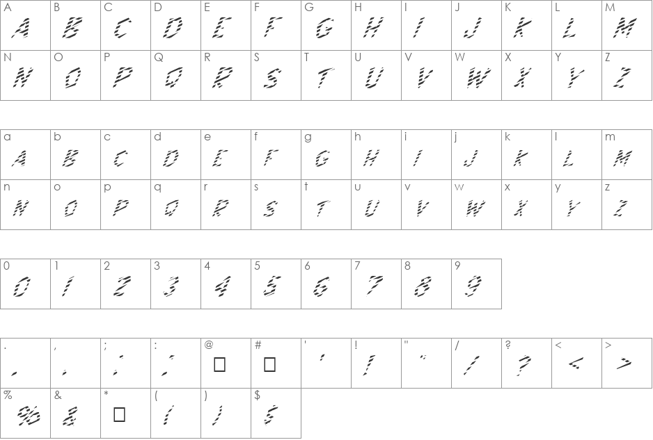 FZ JAZZY 8 STRIPED ITALIC font character map preview