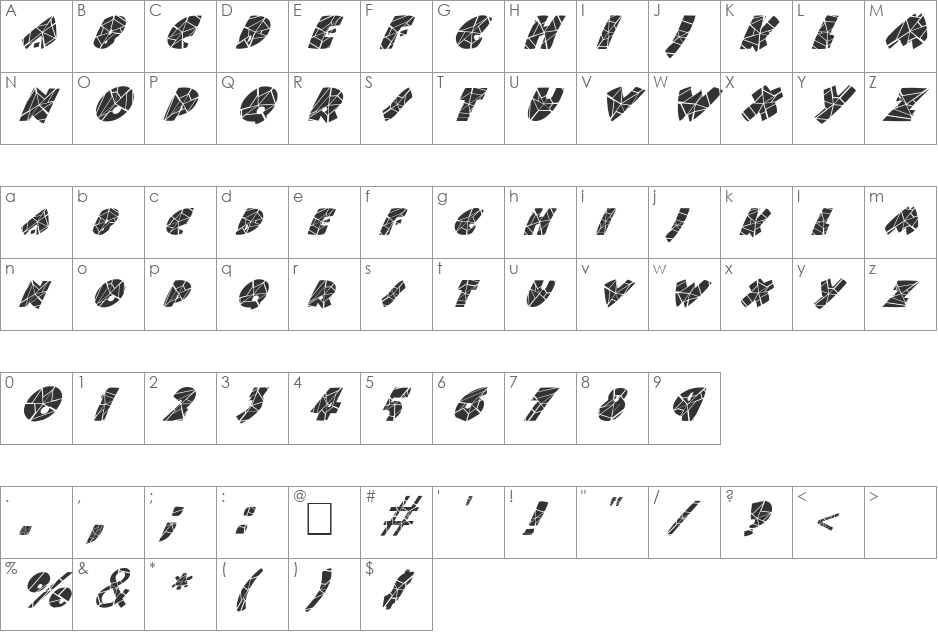 FZ JAZZY 9 CRACKED ITALIC font character map preview