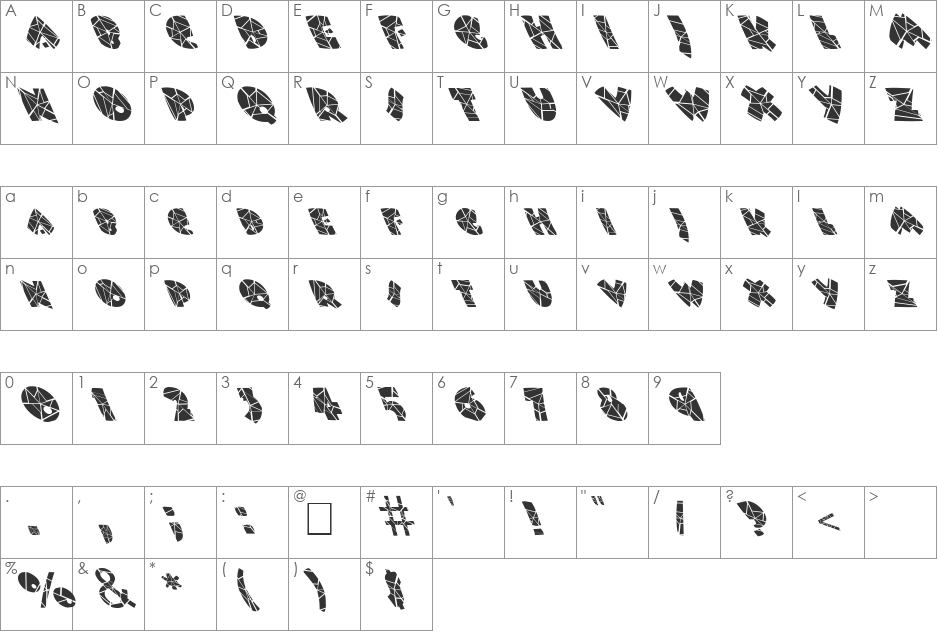 FZ JAZZY 9 CRACKED LEFTY font character map preview