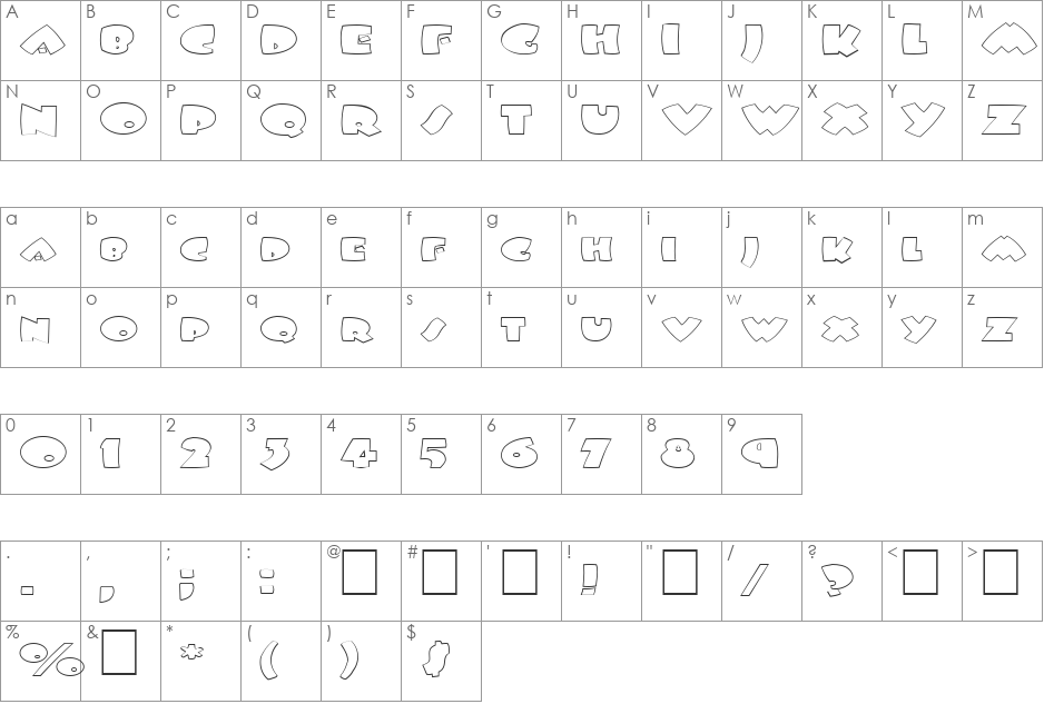 FZ JAZZY 9 HOLLOW EX font character map preview