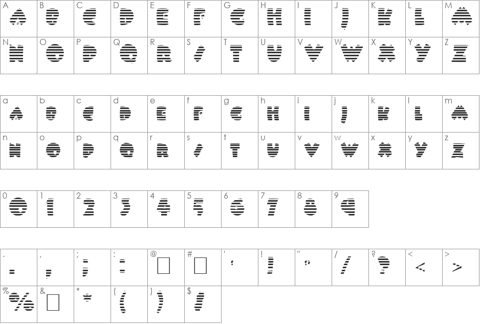 FZ JAZZY 9 STRIPED font character map preview