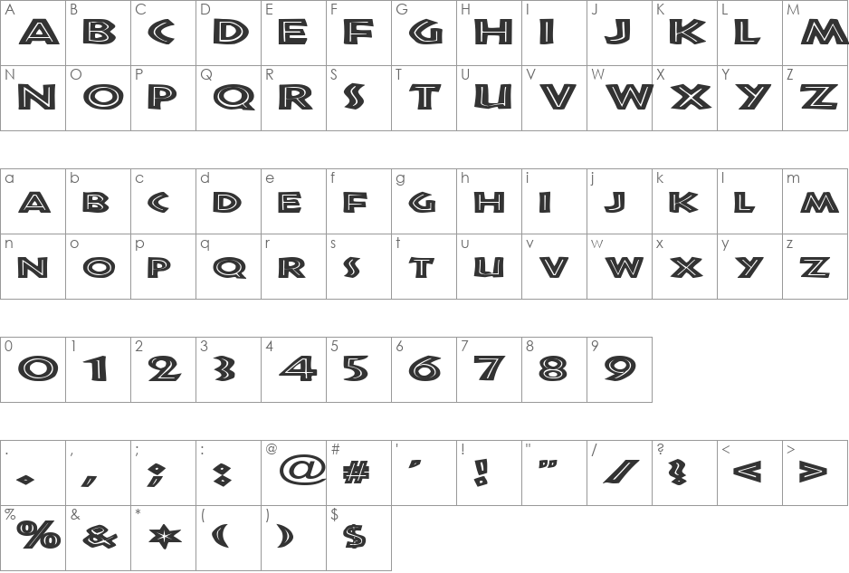 FZ OUTLINE 3 EX font character map preview