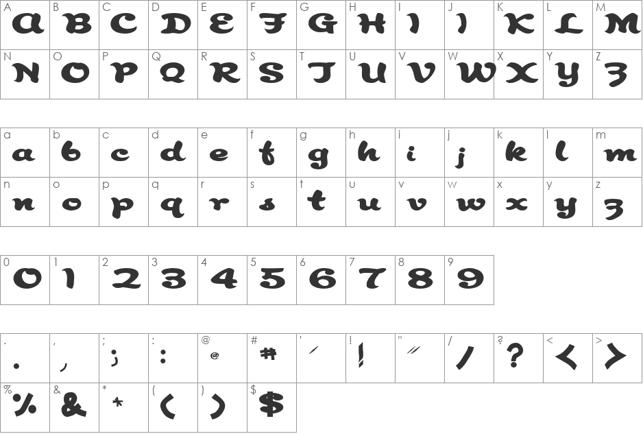 Abracadabra91 font character map preview