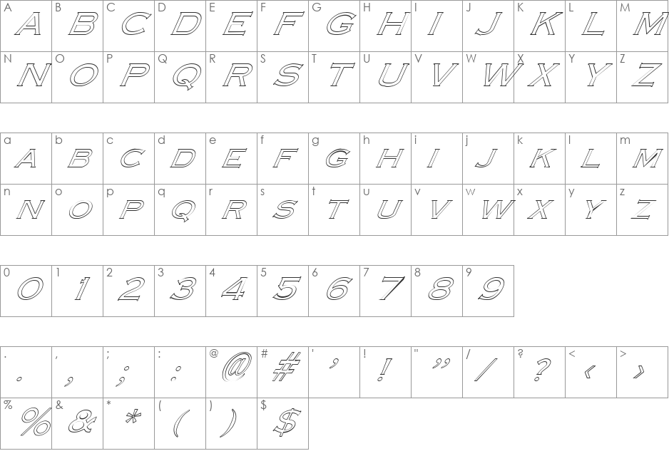 FZ ROMAN 13 HOLLOW ITALIC font character map preview