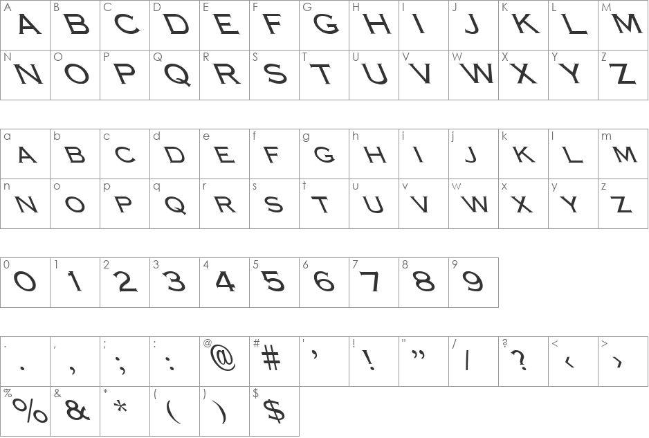 FZ ROMAN 13 LEFTY font character map preview