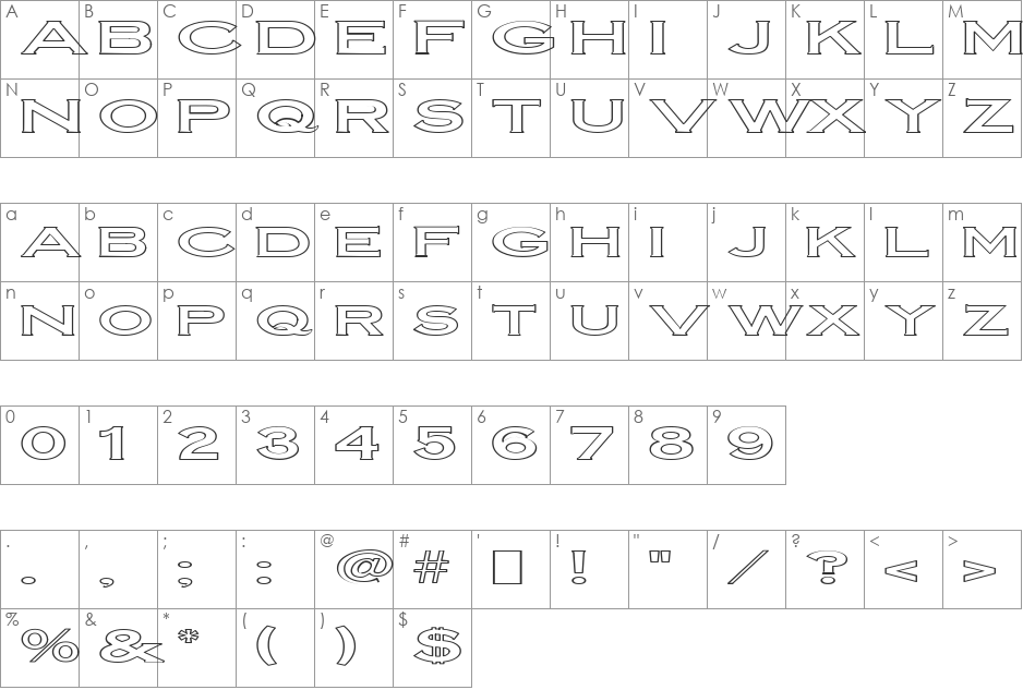 FZ ROMAN 14 HOLLOW EX font character map preview