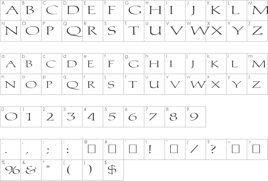 FZ ROMAN 2 EX font character map preview