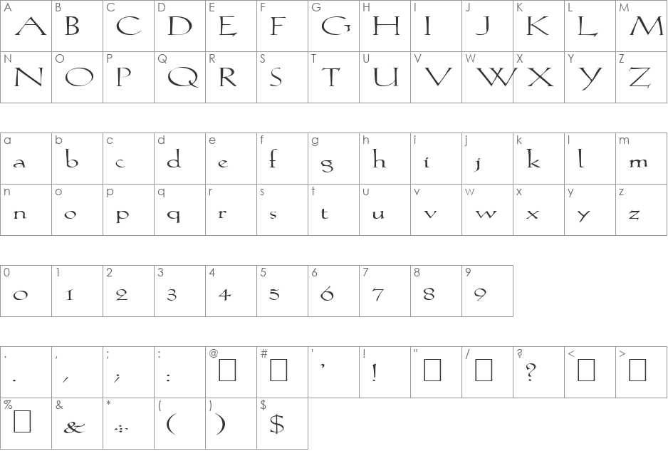 FZ ROMAN 20 EX font character map preview