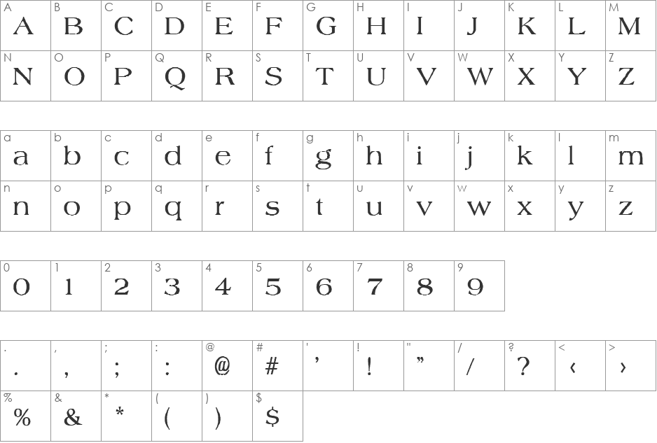 FZ ROMAN 22 font character map preview