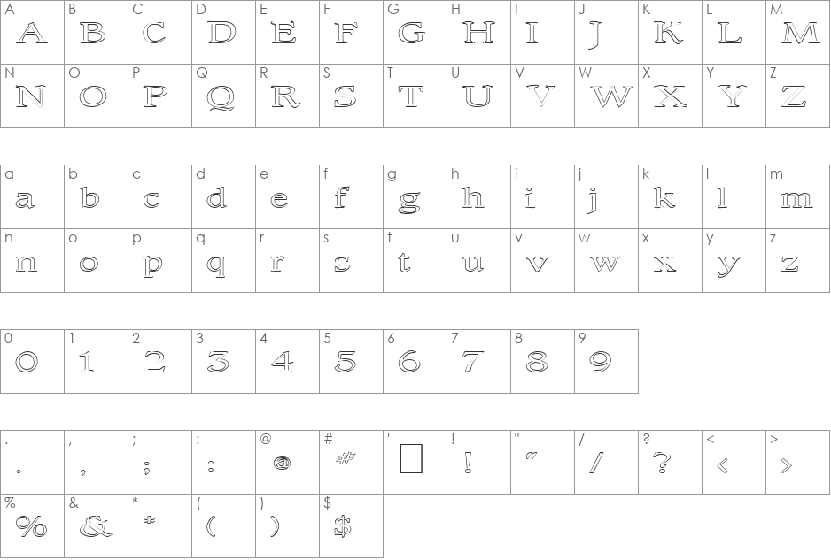 FZ ROMAN 23 HOLLOW EX font character map preview