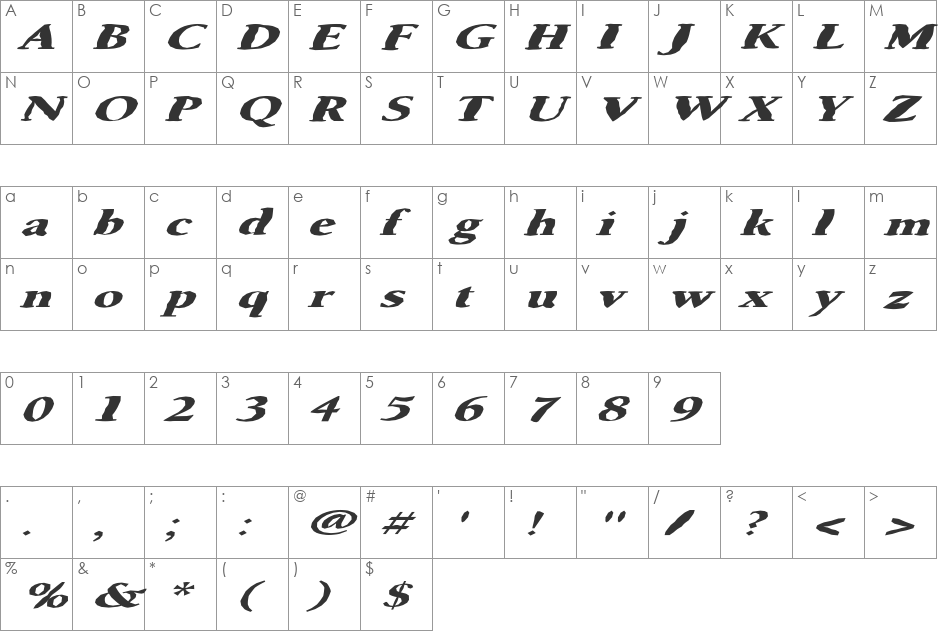 FZ ROMAN 24 MANGLED EX font character map preview