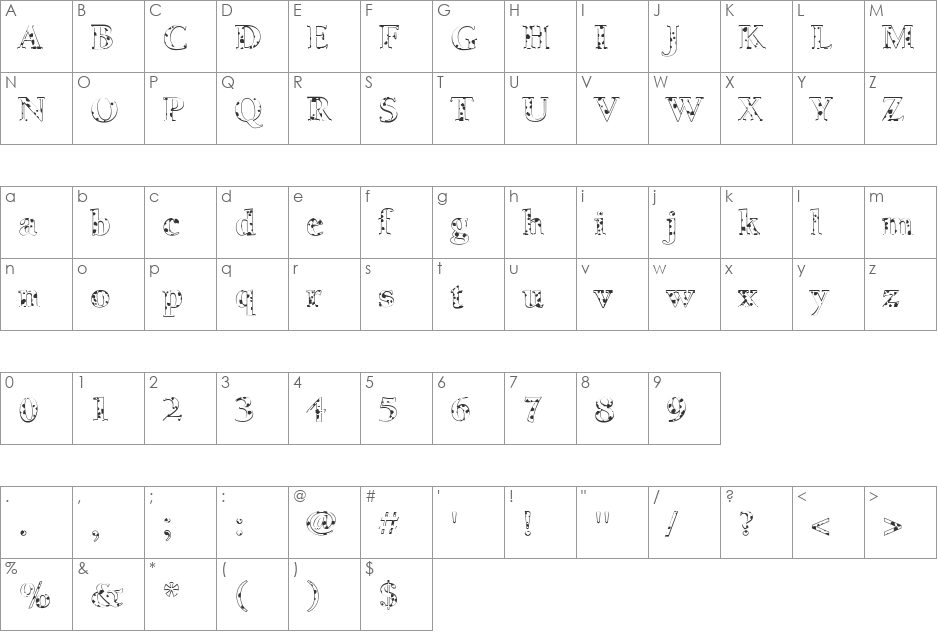 FZ ROMAN 24 SPOTTED font character map preview