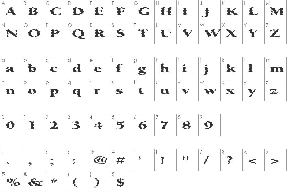 FZ ROMAN 24 WAVEY EX font character map preview