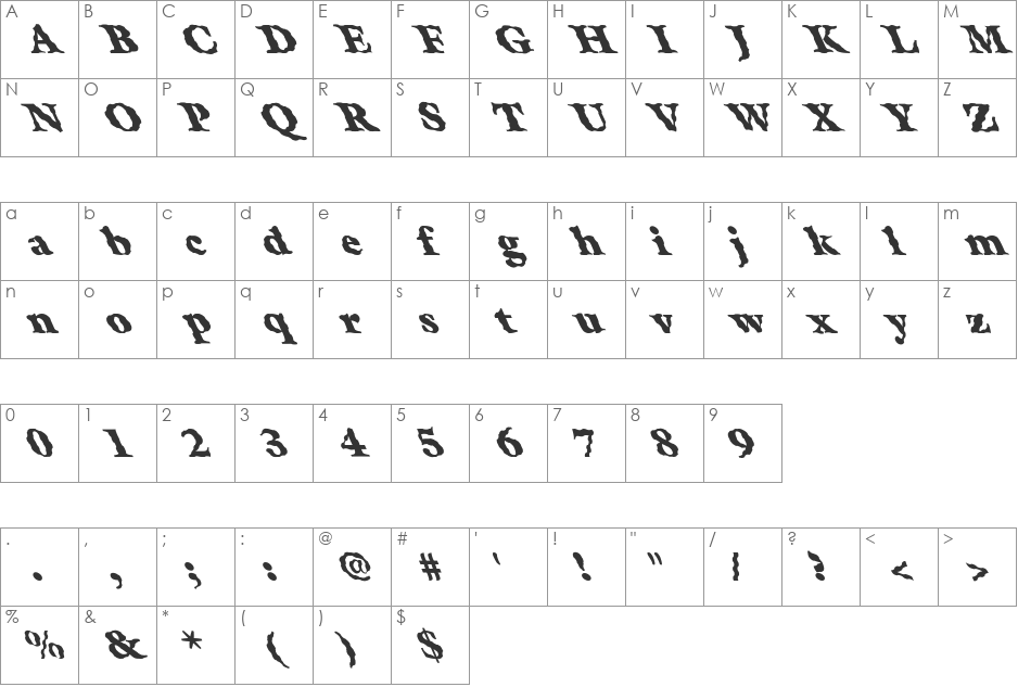 FZ ROMAN 26 WAVEY LEFTY font character map preview