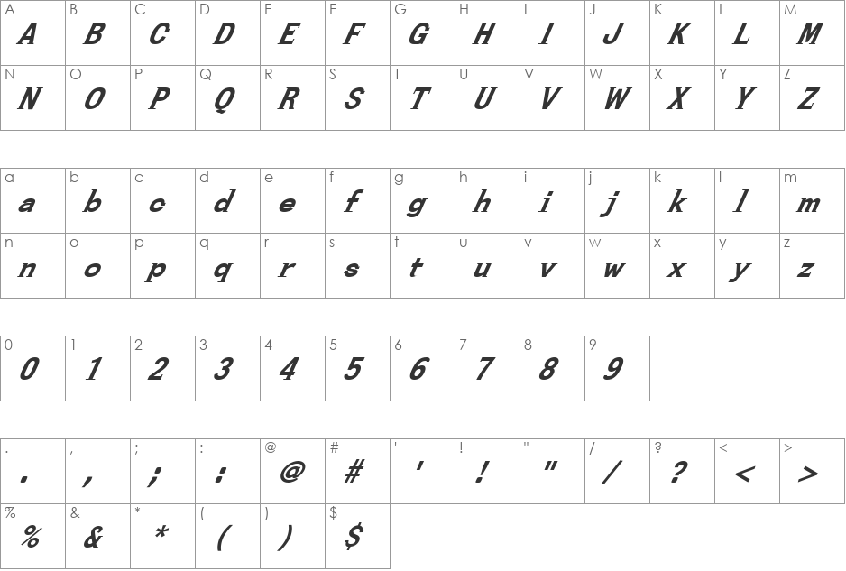 FZ ROMAN 27 ITALIC font character map preview