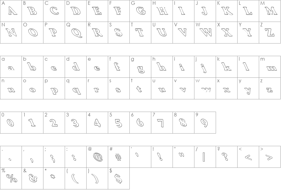 FZ ROMAN 30 HOLLOW LEFTY font character map preview