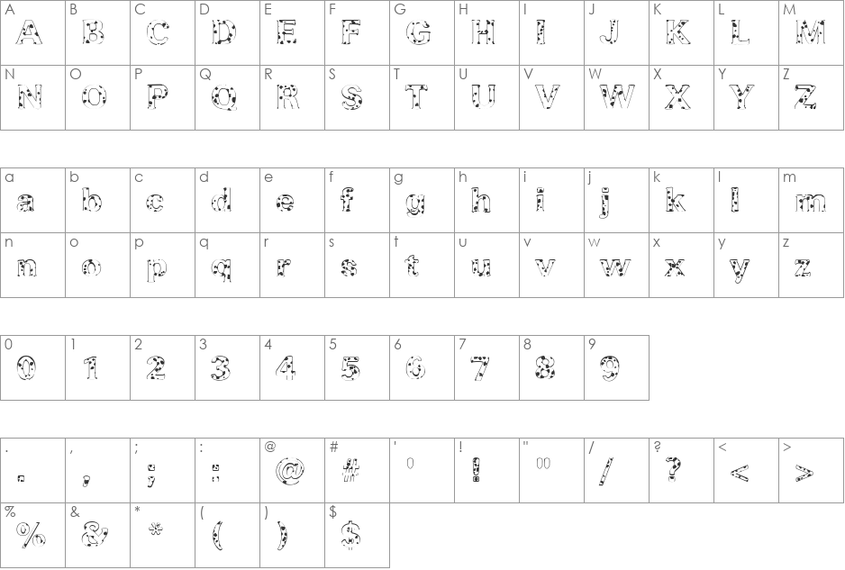 FZ ROMAN 37 SPOTTED font character map preview