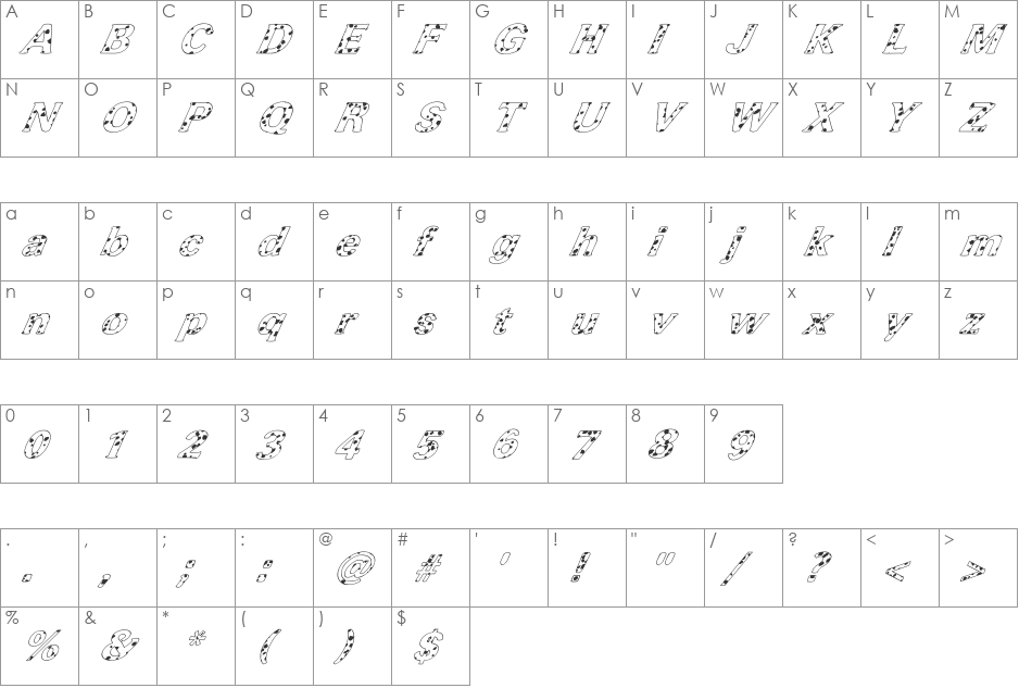 FZ ROMAN 37 SPOTTED ITALIC font character map preview