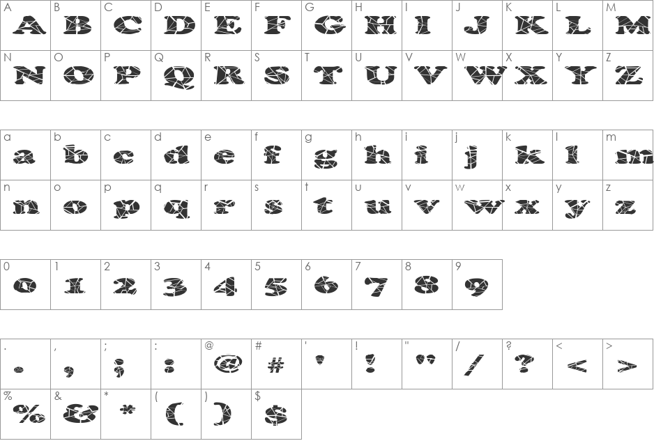 FZ ROMAN 4 CRACKED EX font character map preview