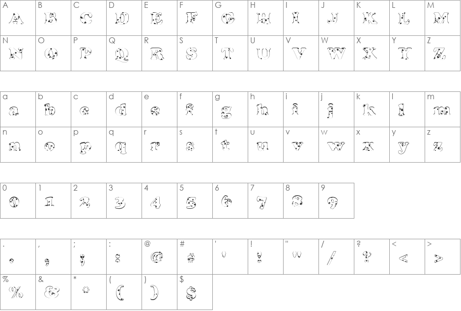 FZ ROMAN 4 SPOTTED font character map preview