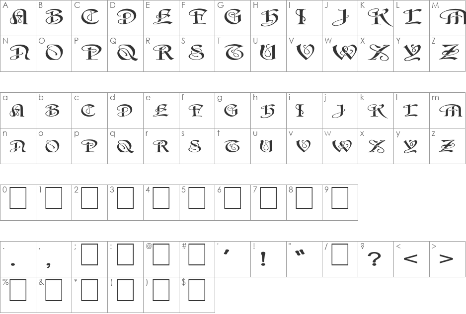 FZ SCRIPT 14 EX font character map preview