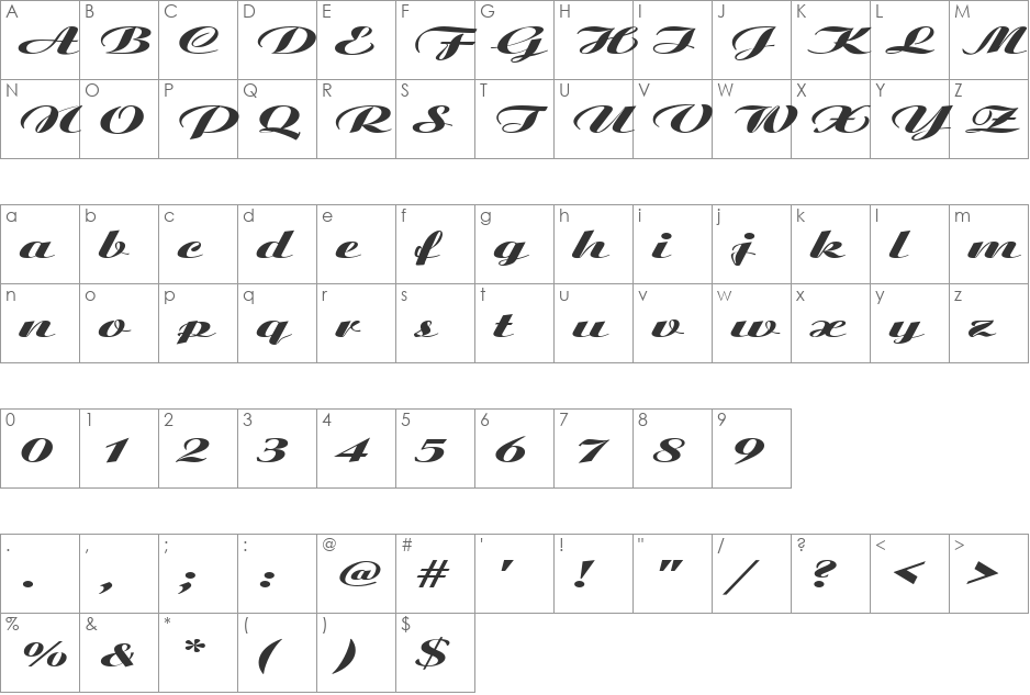 FZ SCRIPT 6 EX font character map preview